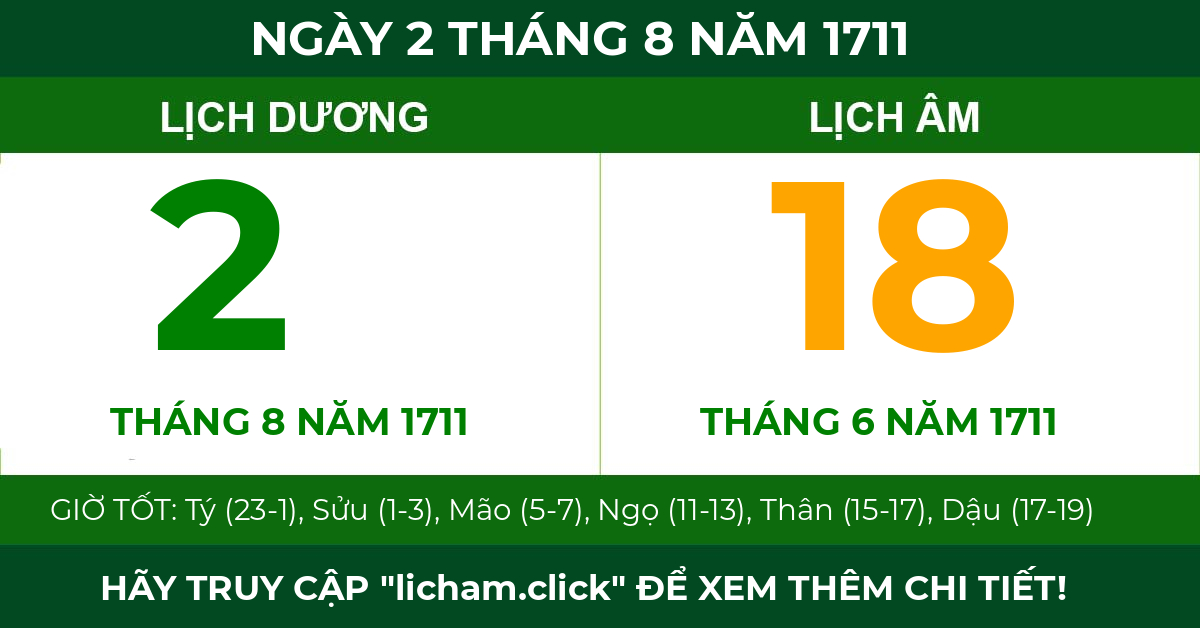 lịch âm ngày 2 tháng 8 năm 1711