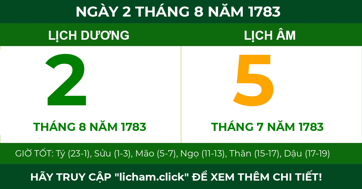 lịch âm ngày 2 tháng 8 năm 1783