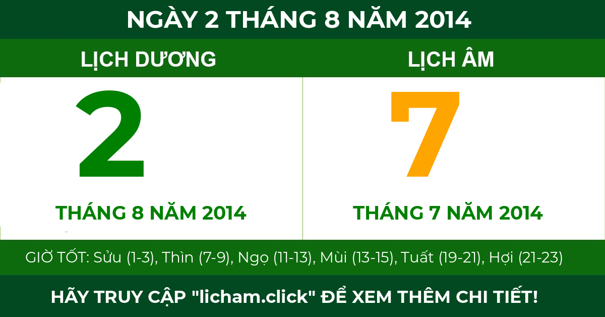 lịch âm ngày 2 tháng 8 năm 2014