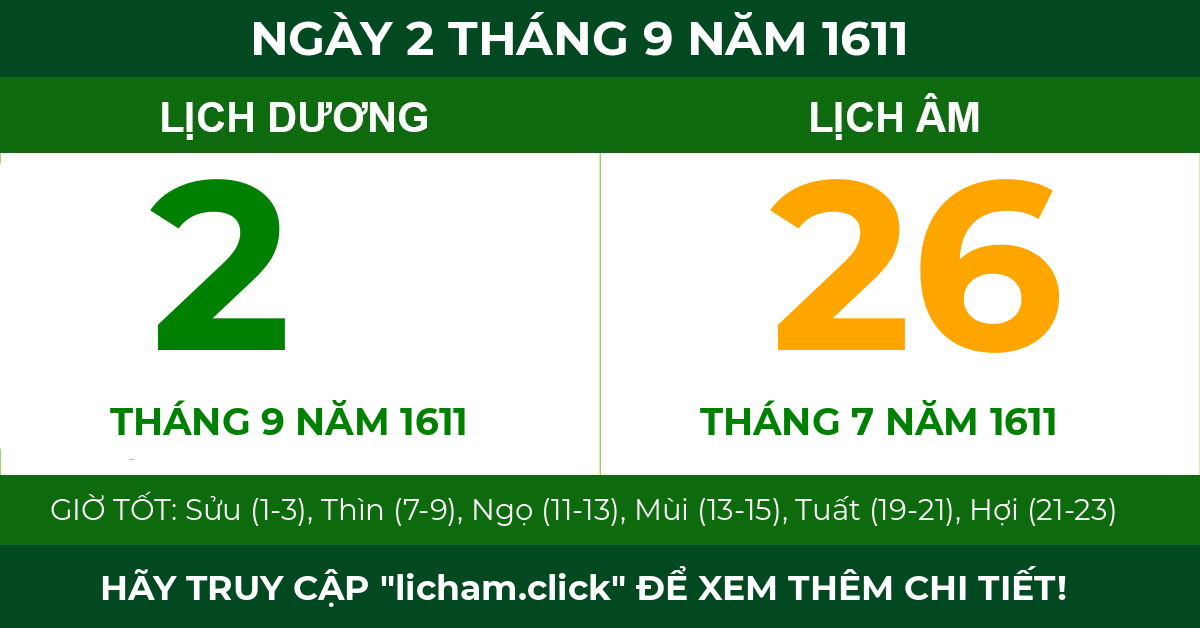 lịch âm ngày 2 tháng 9 năm 1611