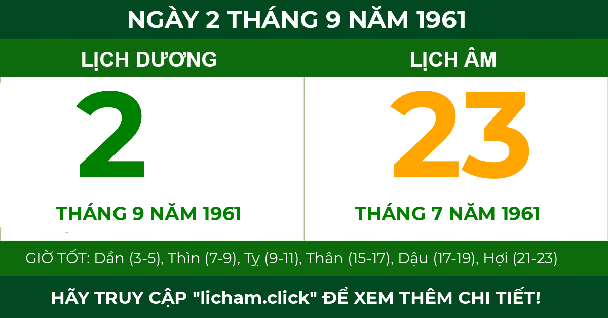 lịch âm ngày 2 tháng 9 năm 1961