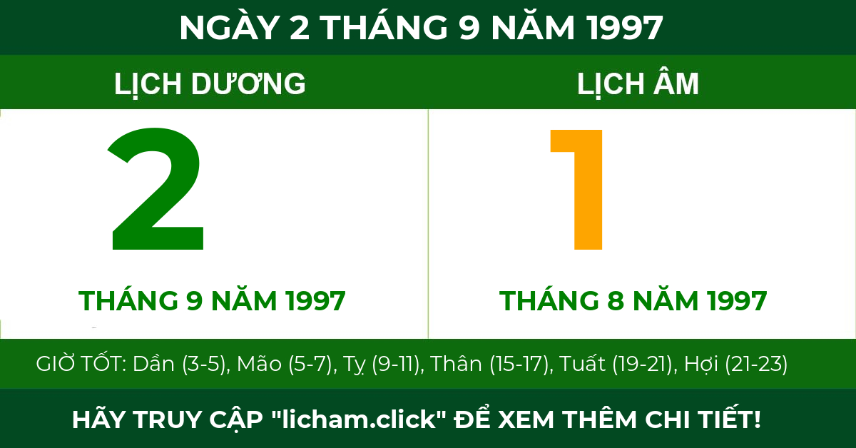 lịch âm ngày 2 tháng 9 năm 1997