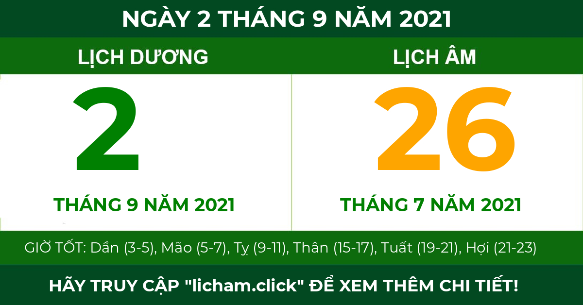 lịch âm ngày 2 tháng 9 năm 2021