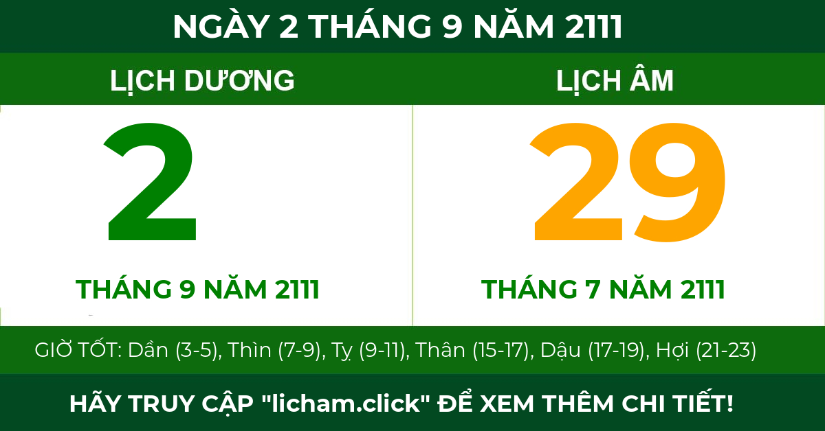 lịch âm ngày 2 tháng 9 năm 2111