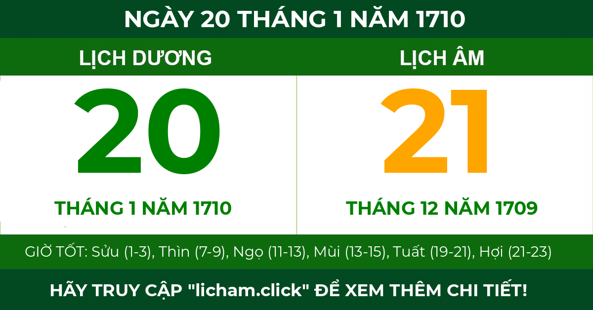 lịch âm ngày 20 tháng 1 năm 1710
