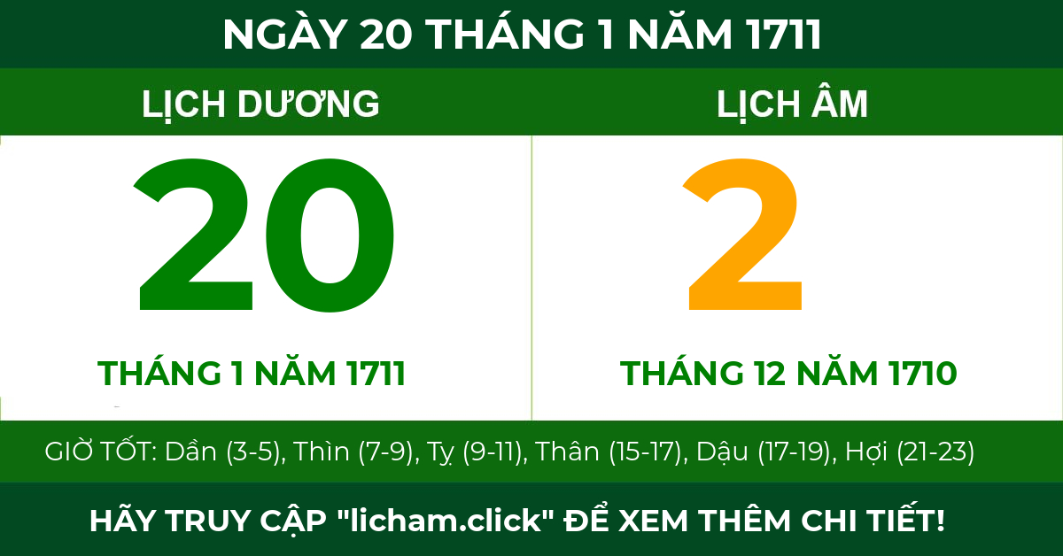 lịch âm ngày 20 tháng 1 năm 1711