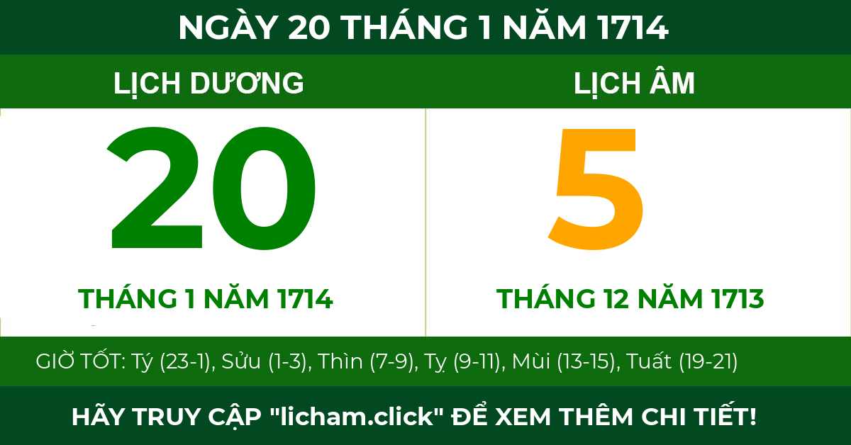 lịch âm ngày 20 tháng 1 năm 1714