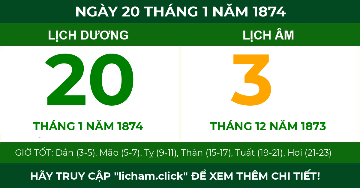 lịch âm ngày 20 tháng 1 năm 1874