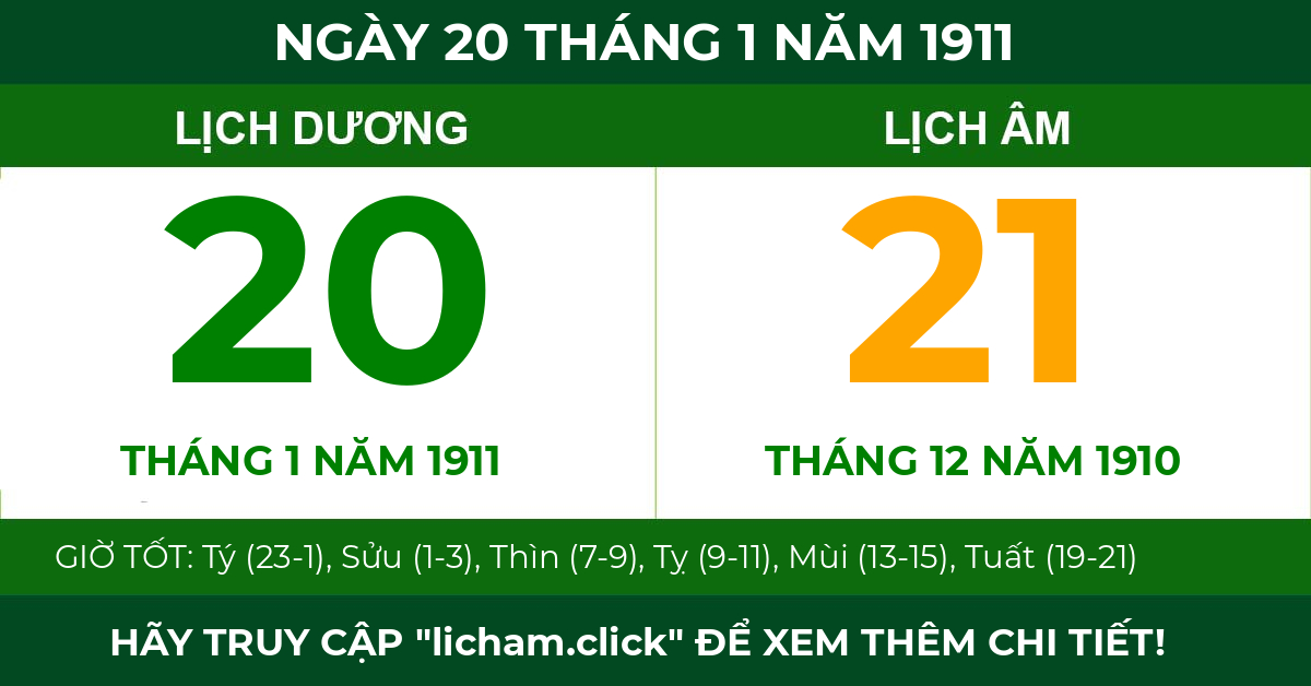 lịch âm ngày 20 tháng 1 năm 1911