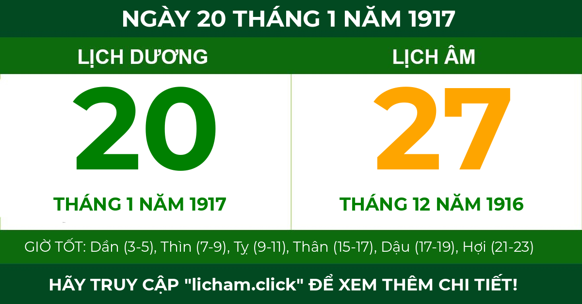 lịch âm ngày 20 tháng 1 năm 1917