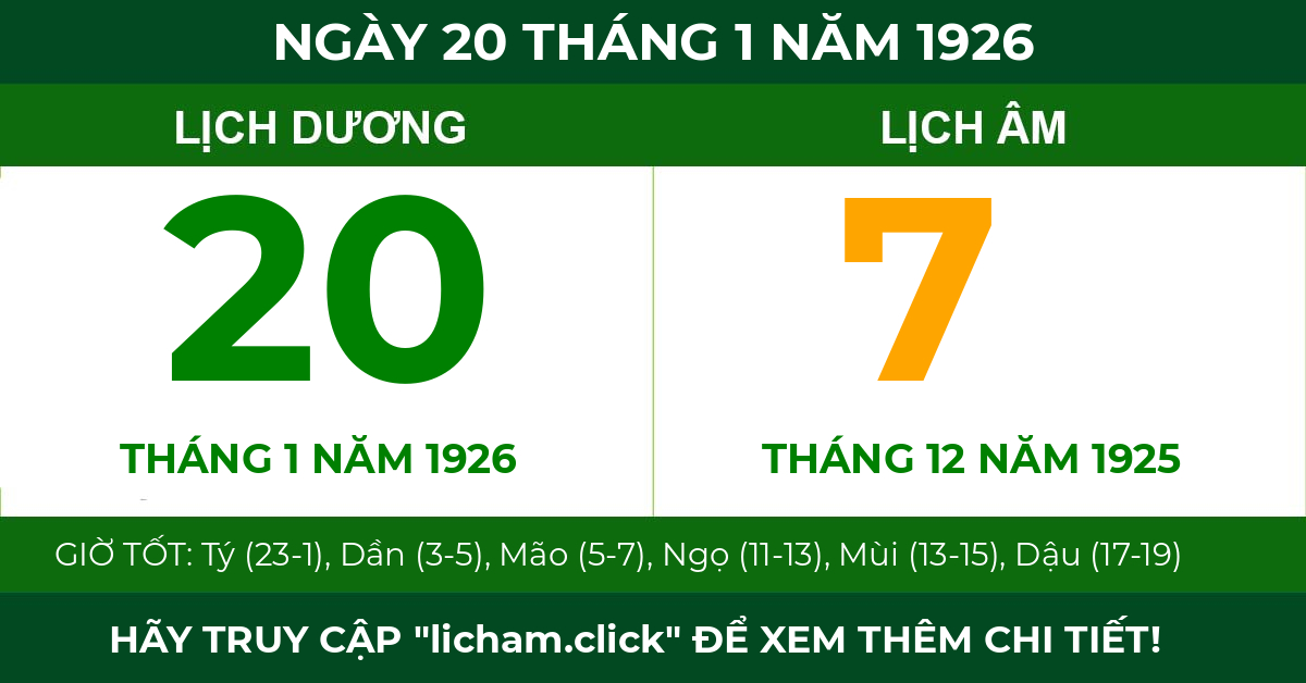 lịch âm ngày 20 tháng 1 năm 1926
