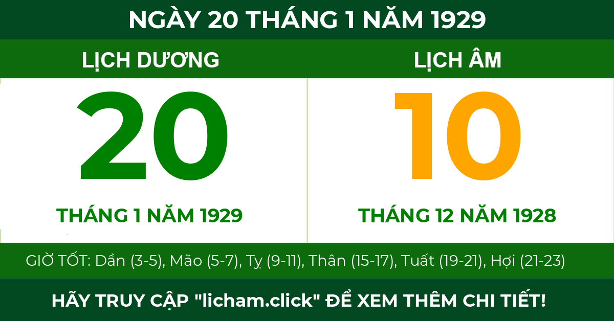 lịch âm ngày 20 tháng 1 năm 1929