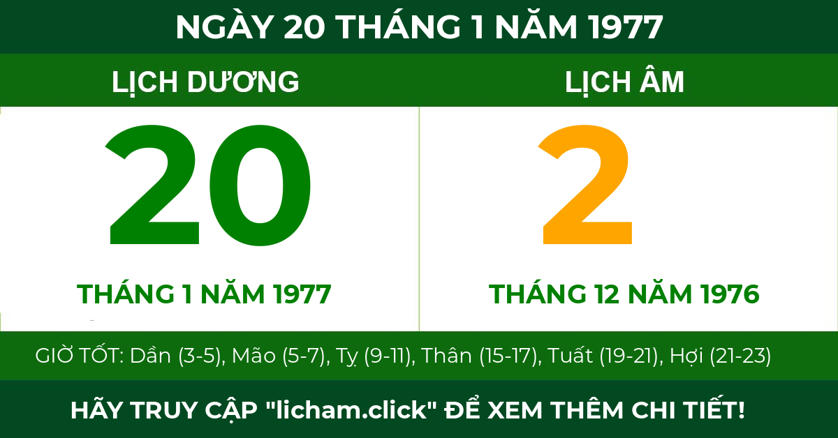 lịch âm ngày 20 tháng 1 năm 1977