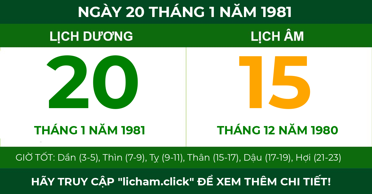 lịch âm ngày 20 tháng 1 năm 1981