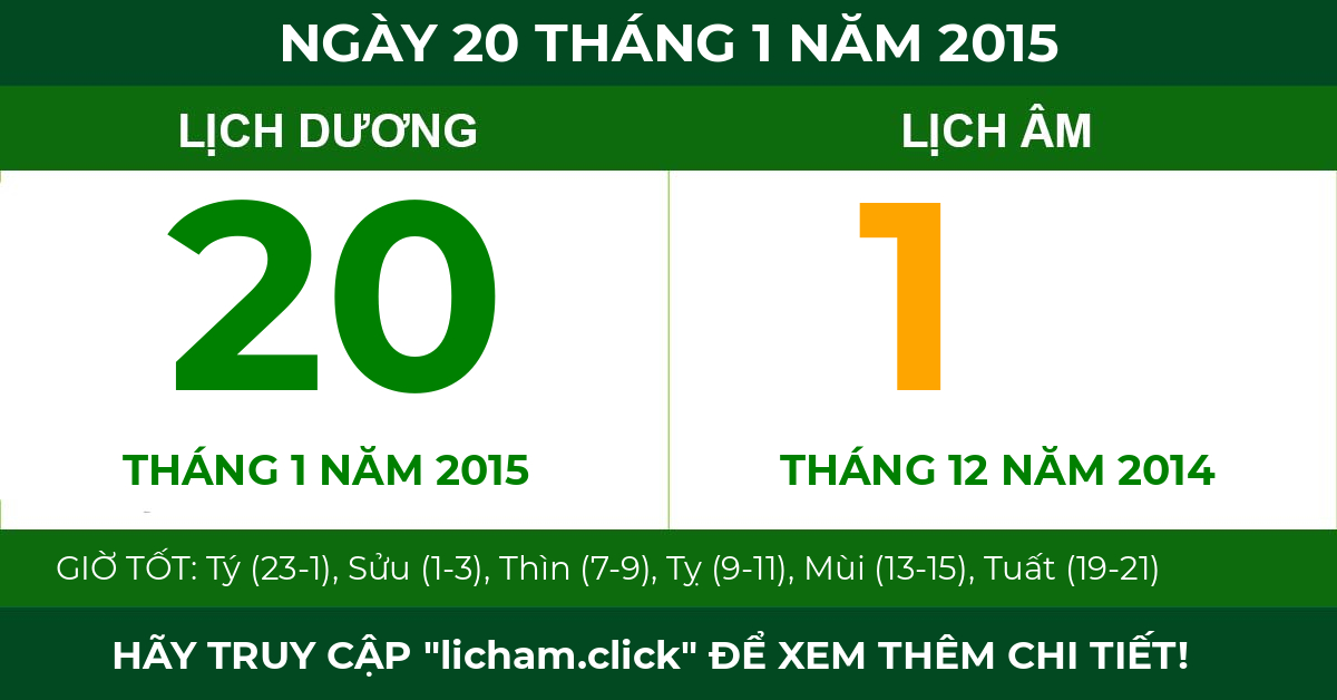 lịch âm ngày 20 tháng 1 năm 2015