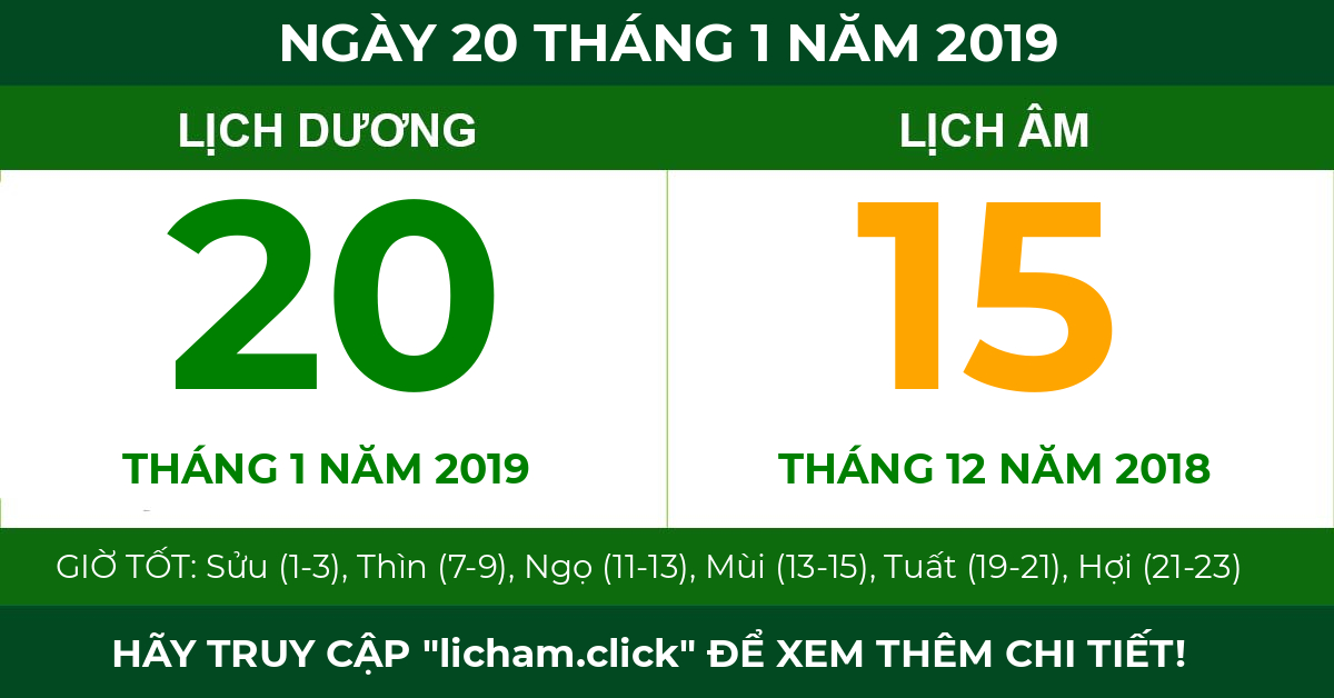 lịch âm ngày 20 tháng 1 năm 2019