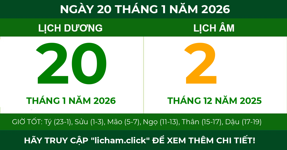 lịch âm ngày 20 tháng 1 năm 2026