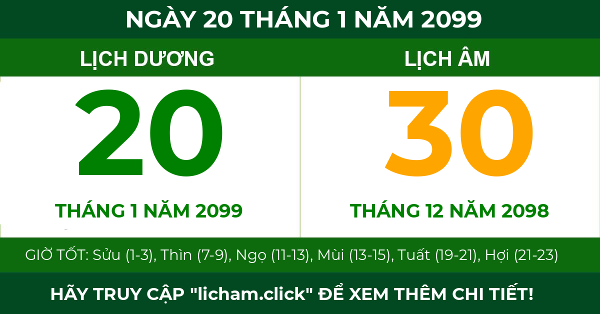 lịch âm ngày 20 tháng 1 năm 2099