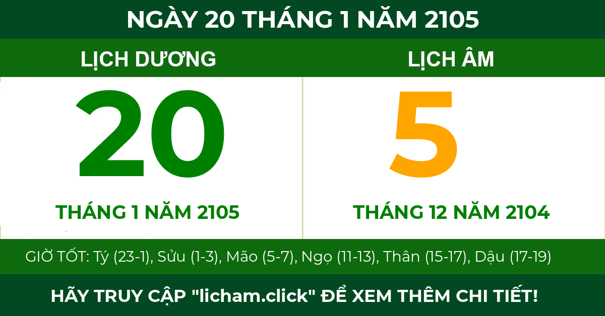 lịch âm ngày 20 tháng 1 năm 2105