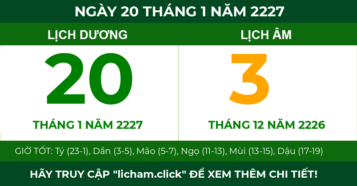 lịch âm ngày 20 tháng 1 năm 2227