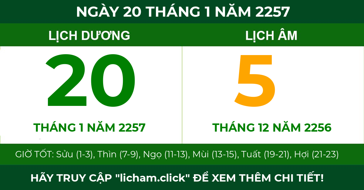 lịch âm ngày 20 tháng 1 năm 2257