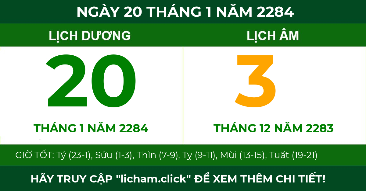 lịch âm ngày 20 tháng 1 năm 2284