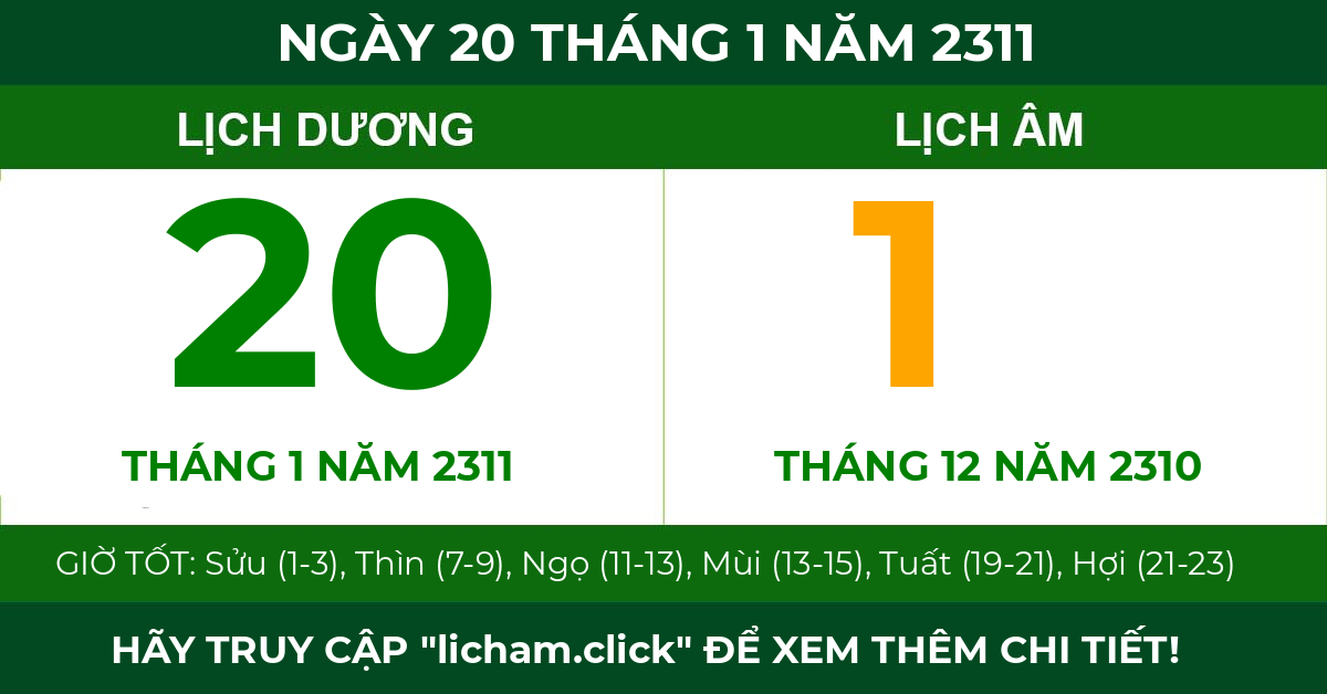 lịch âm ngày 20 tháng 1 năm 2311
