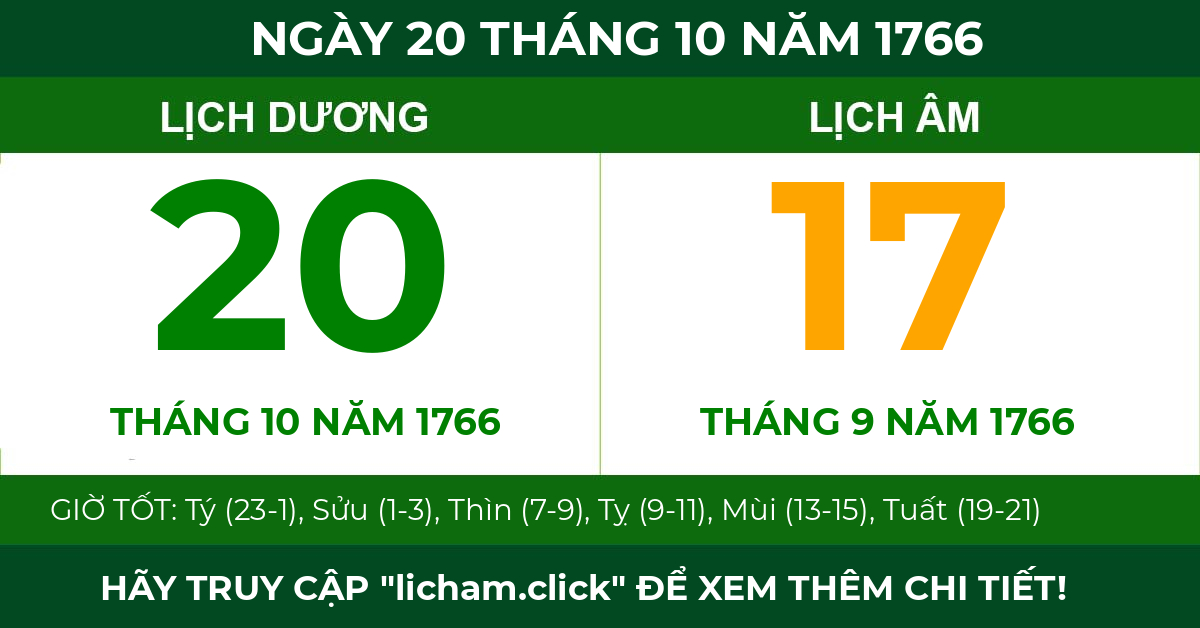 lịch âm ngày 20 tháng 10 năm 1766