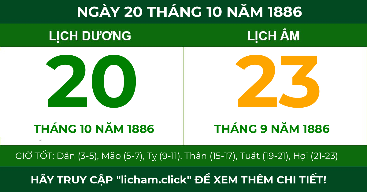 lịch âm ngày 20 tháng 10 năm 1886