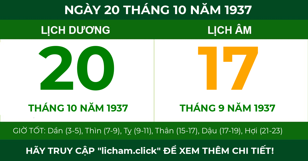 lịch âm ngày 20 tháng 10 năm 1937