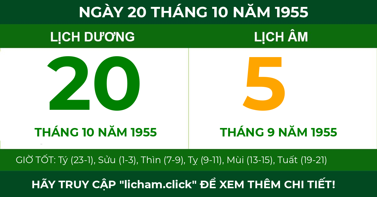 lịch âm ngày 20 tháng 10 năm 1955