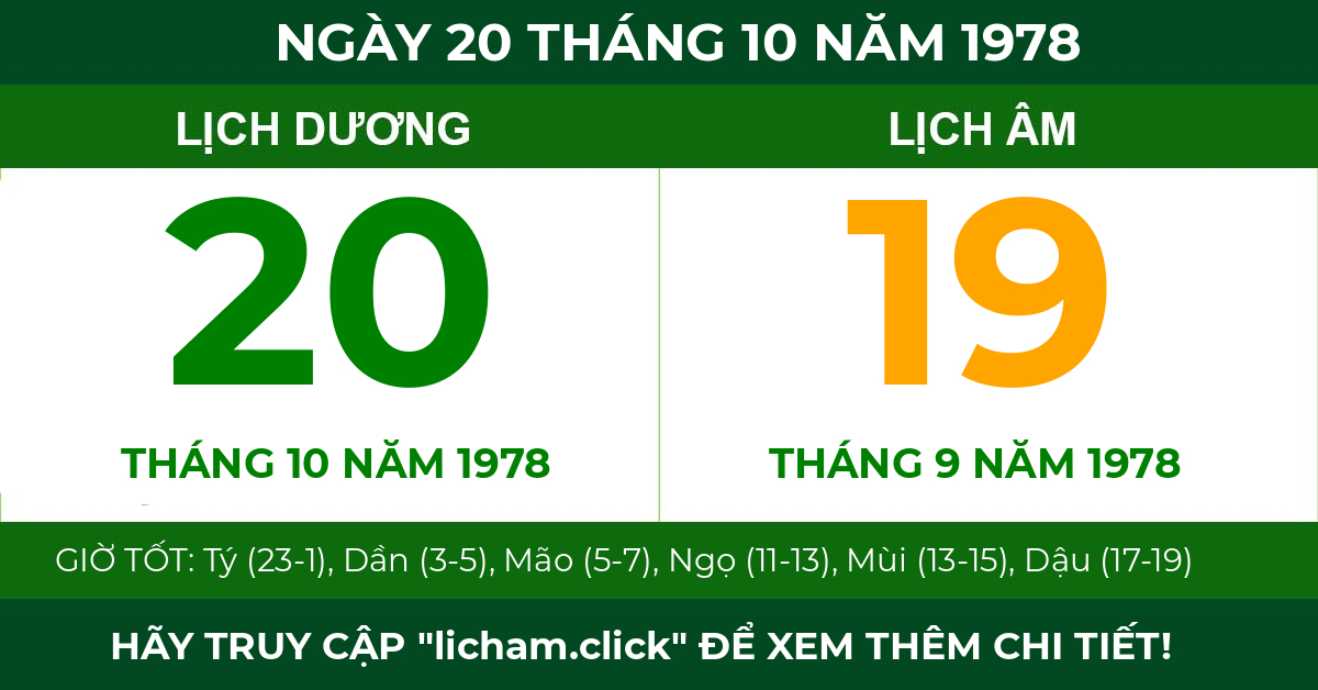 lịch âm ngày 20 tháng 10 năm 1978
