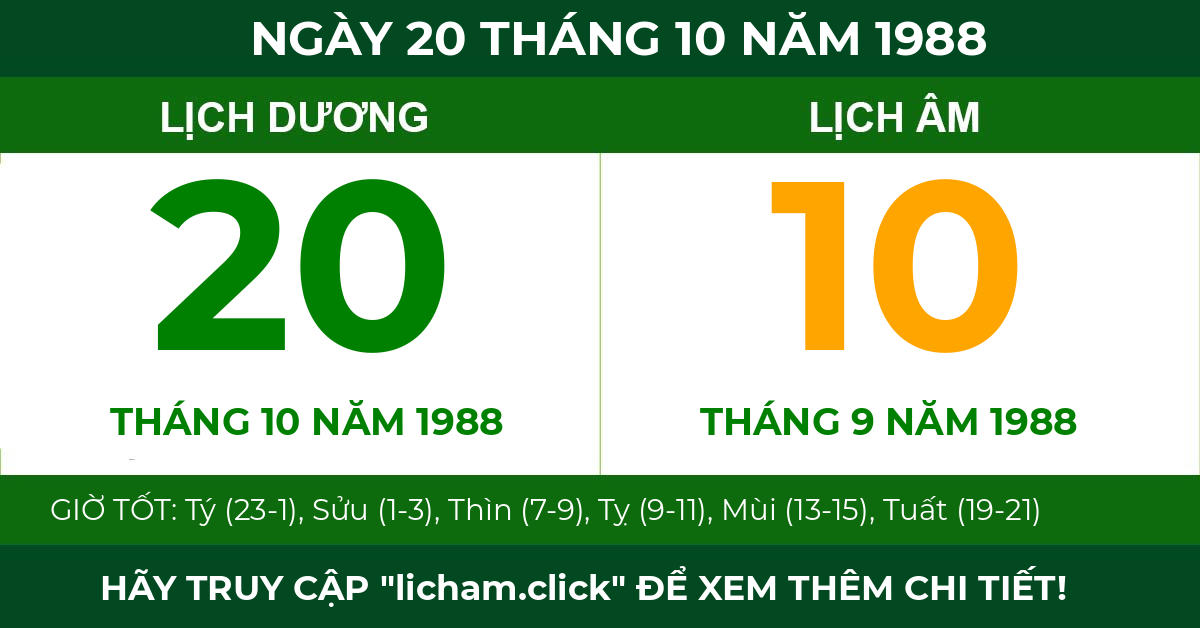 lịch âm ngày 20 tháng 10 năm 1988
