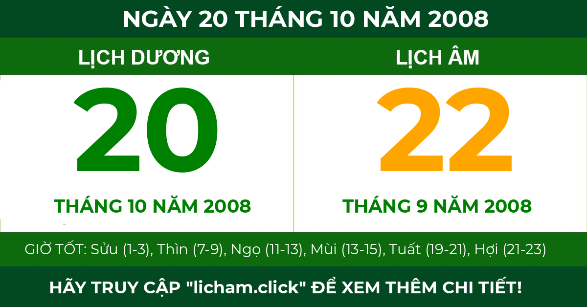 lịch âm ngày 20 tháng 10 năm 2008