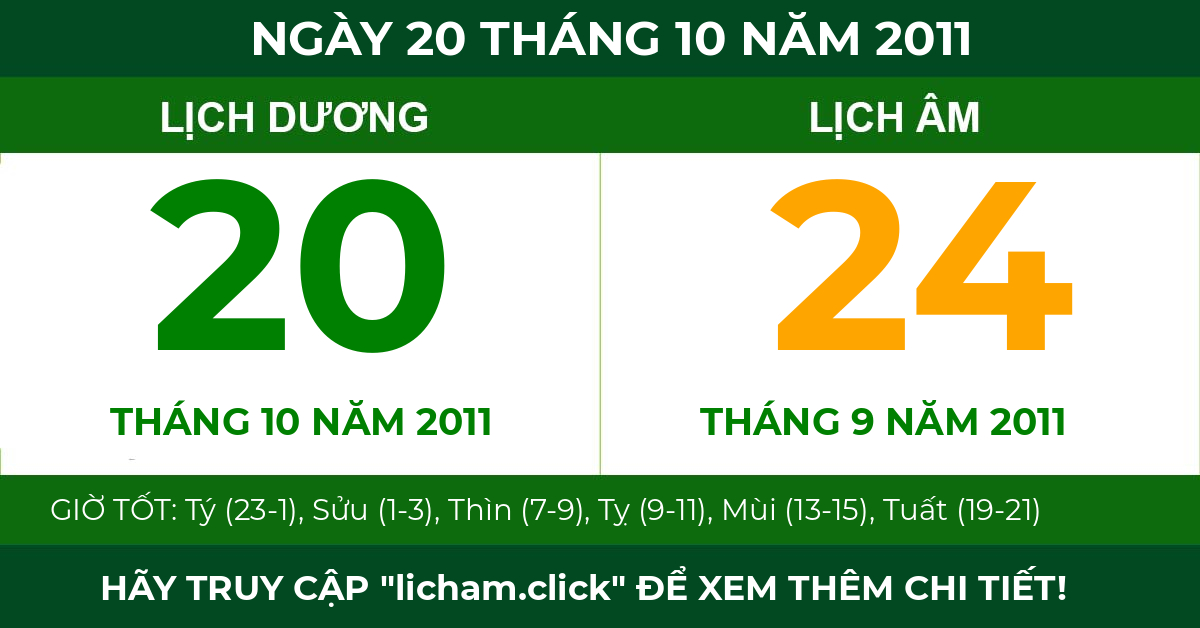 lịch âm ngày 20 tháng 10 năm 2011