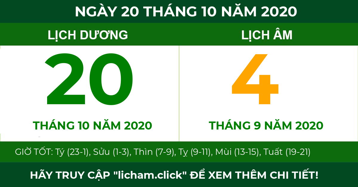 lịch âm ngày 20 tháng 10 năm 2020