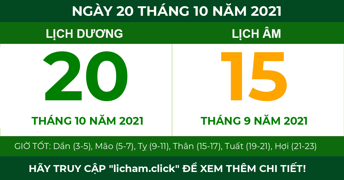 lịch âm ngày 20 tháng 10 năm 2021