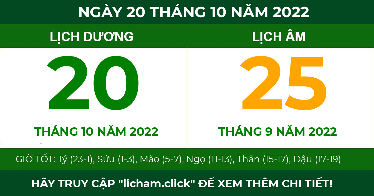 lịch âm ngày 20 tháng 10 năm 2022