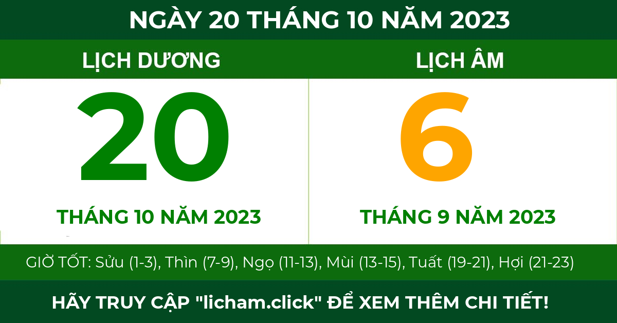 lịch âm ngày 20 tháng 10 năm 2023