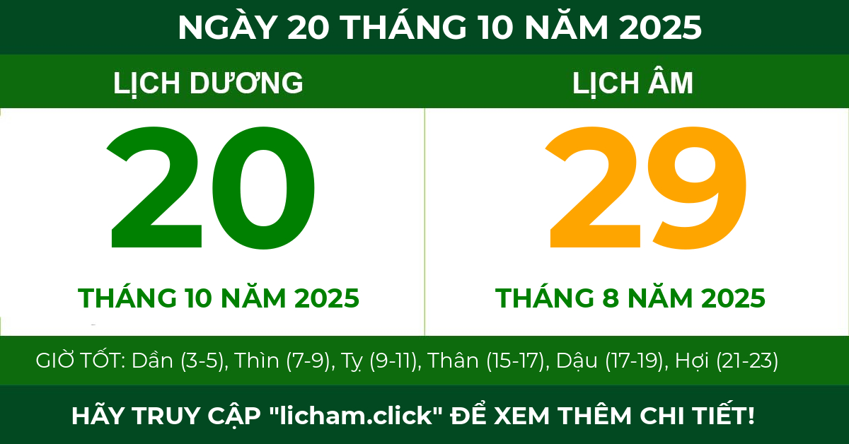 lịch âm ngày 20 tháng 10 năm 2025