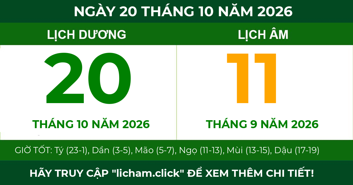 lịch âm ngày 20 tháng 10 năm 2026