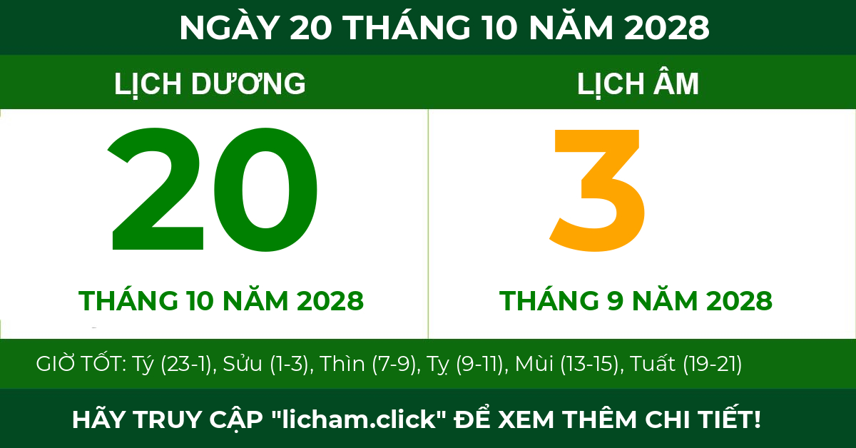 lịch âm ngày 20 tháng 10 năm 2028