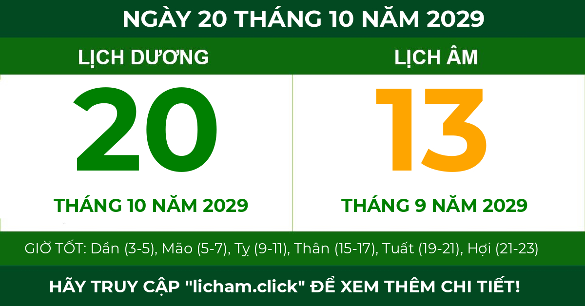 lịch âm ngày 20 tháng 10 năm 2029