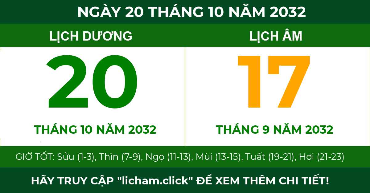 lịch âm ngày 20 tháng 10 năm 2032