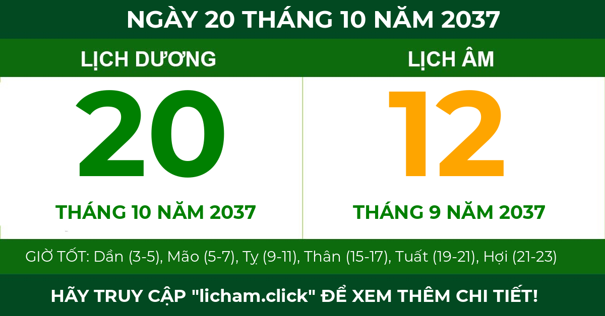 lịch âm ngày 20 tháng 10 năm 2037