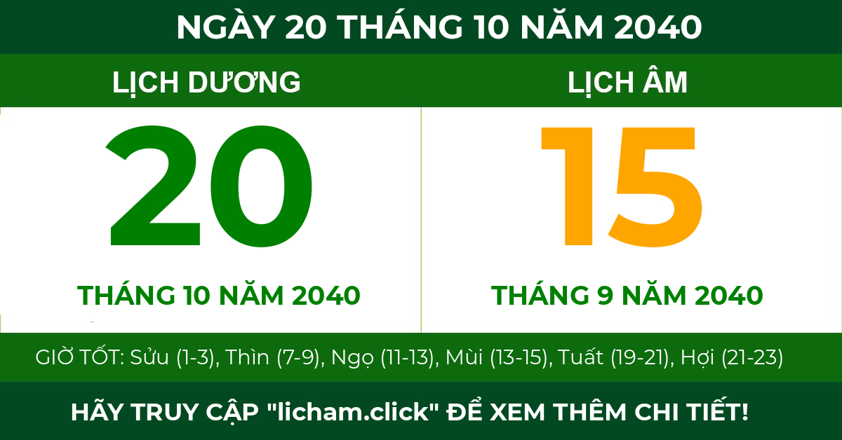 lịch âm ngày 20 tháng 10 năm 2040