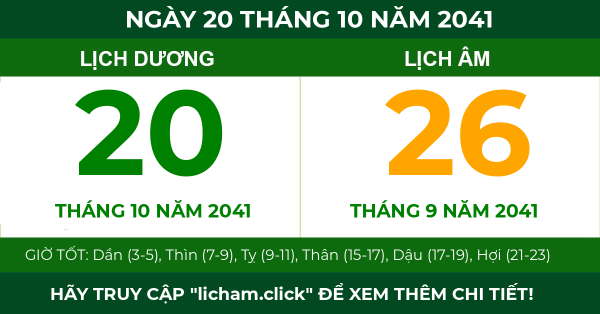 lịch âm ngày 20 tháng 10 năm 2041