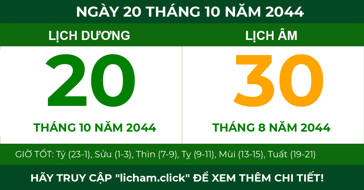 lịch âm ngày 20 tháng 10 năm 2044