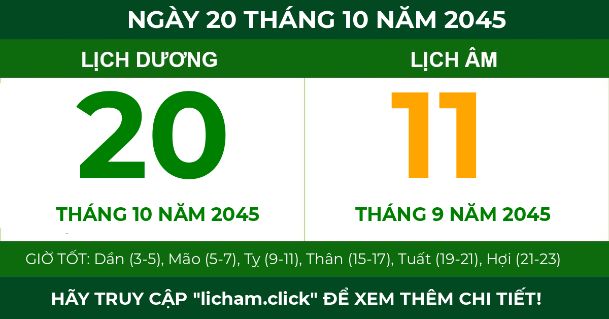 lịch âm ngày 20 tháng 10 năm 2045