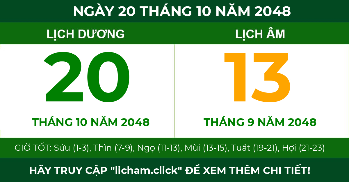 lịch âm ngày 20 tháng 10 năm 2048
